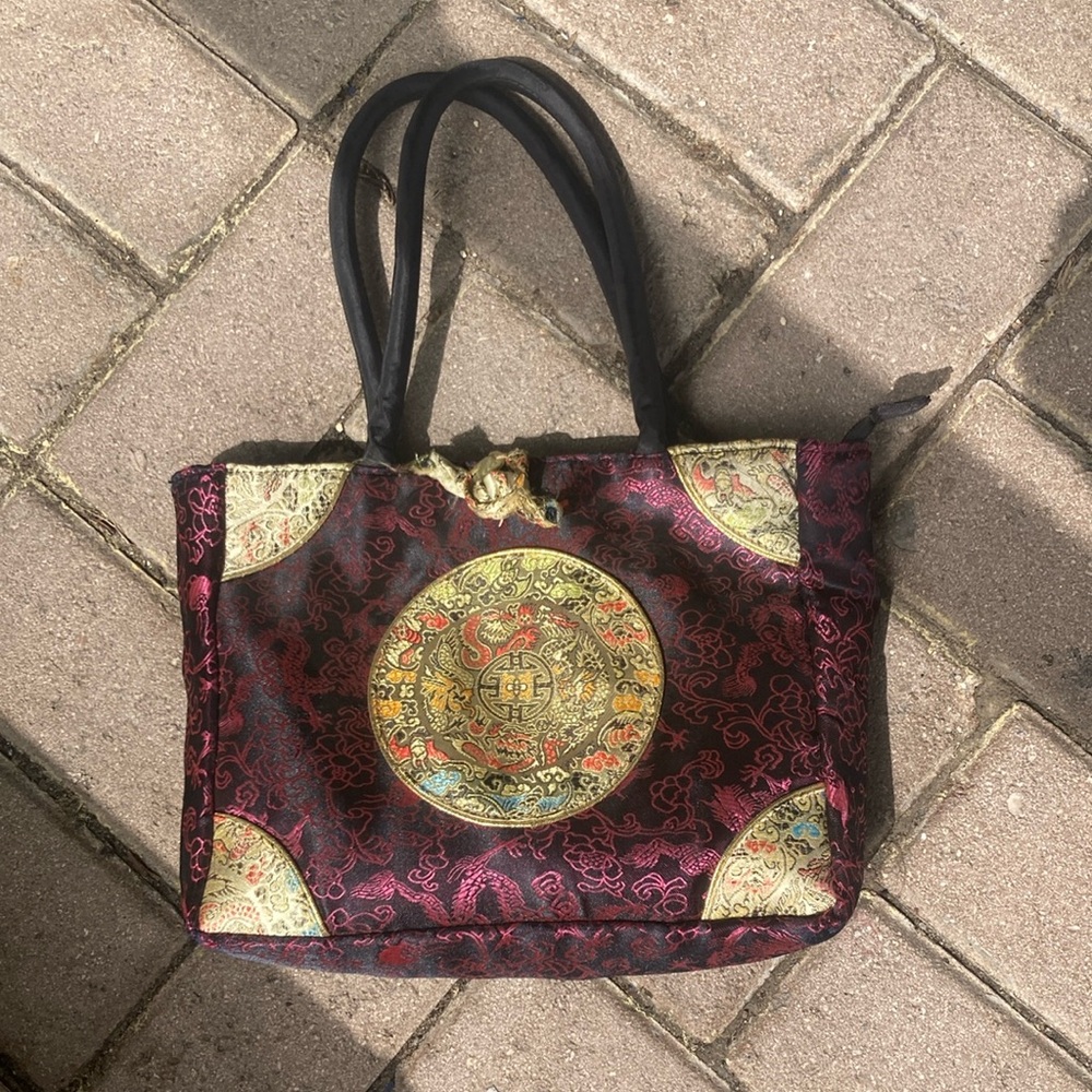 ** Add to Bundle: Red and Gold Tote with Circular Medallion
